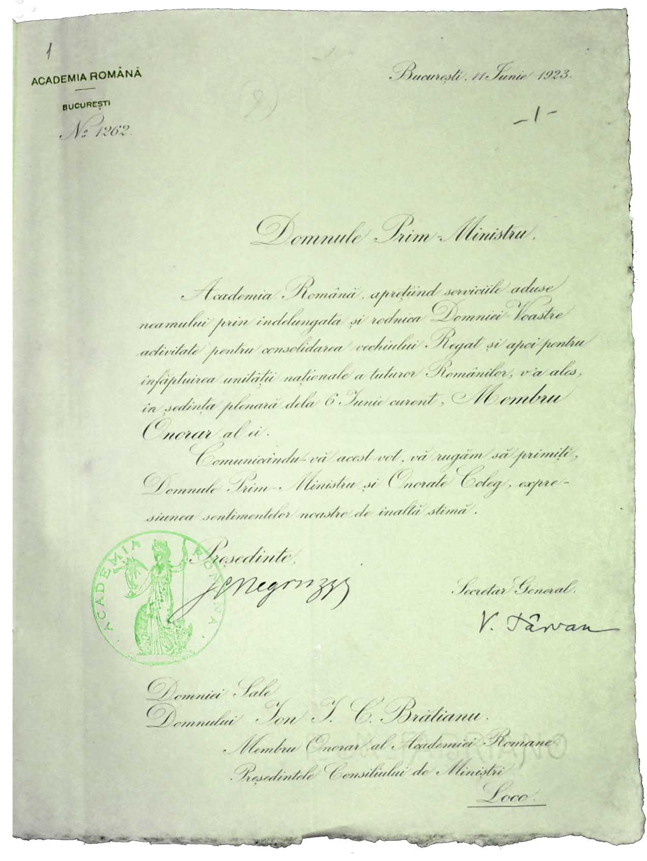 Membru de onoare al Academie Române, Ionel I.C. Brătianu