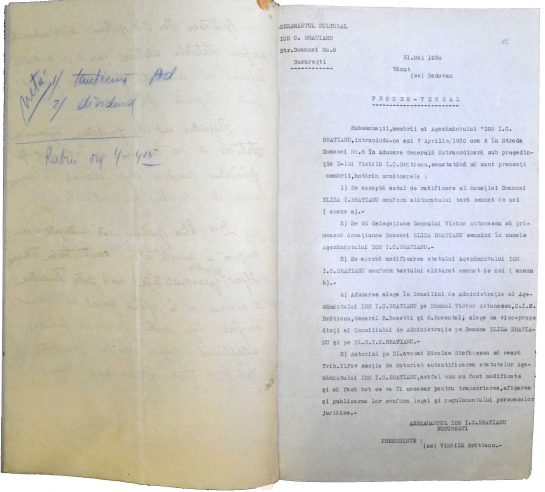 Proces-verbal Așezământul Ion I.C. Brătian