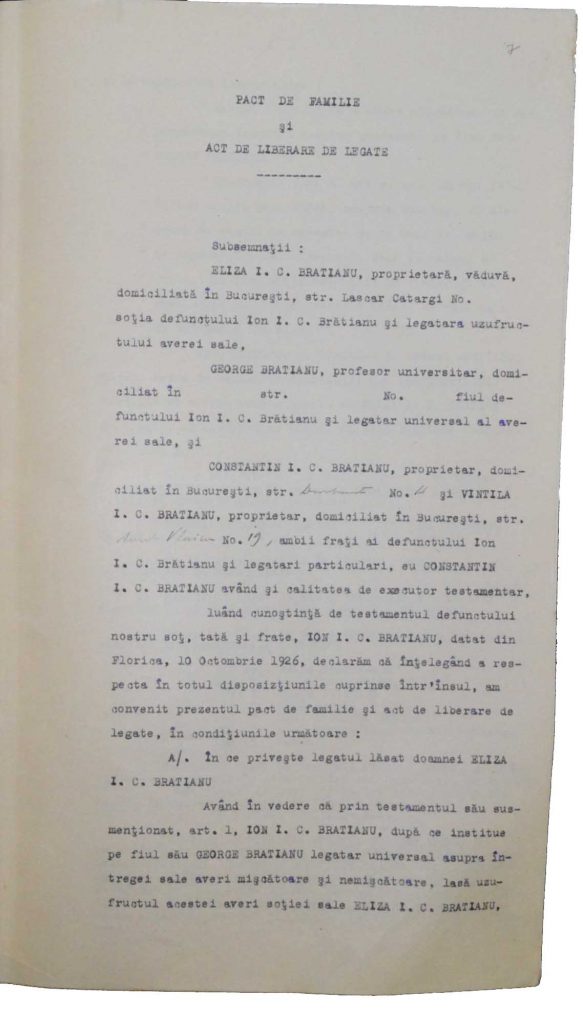 Pact de familie și act de liberare de legate