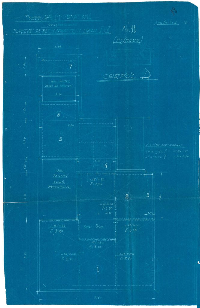 Corpul D - planșee de beton armat etajele I și II, Fototeca INP, 1964