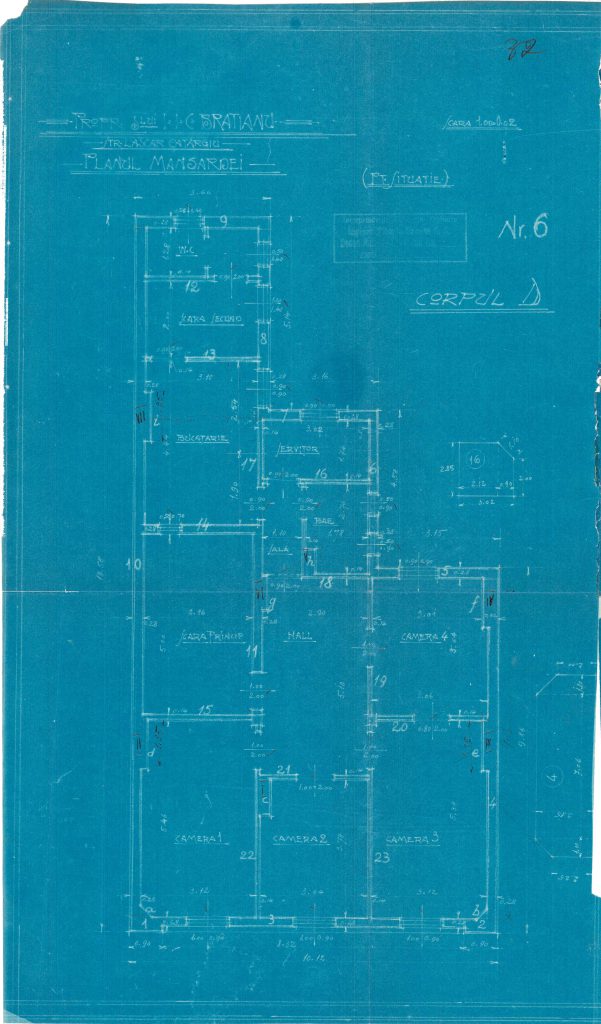 Corpul D - planul mansardei, Fototeca INP, 1964