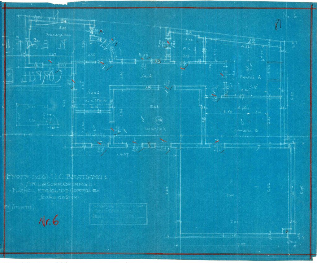 Corpul E - planul etajului al II-lea, Fototeca INP, 1964