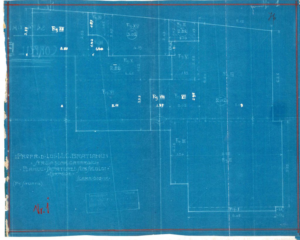 Corpul E - planul săpăturii subsolului, Fototeca INP, 1964