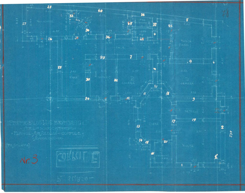 Corpul E - planul subsolului, Fototeca INP, 1964