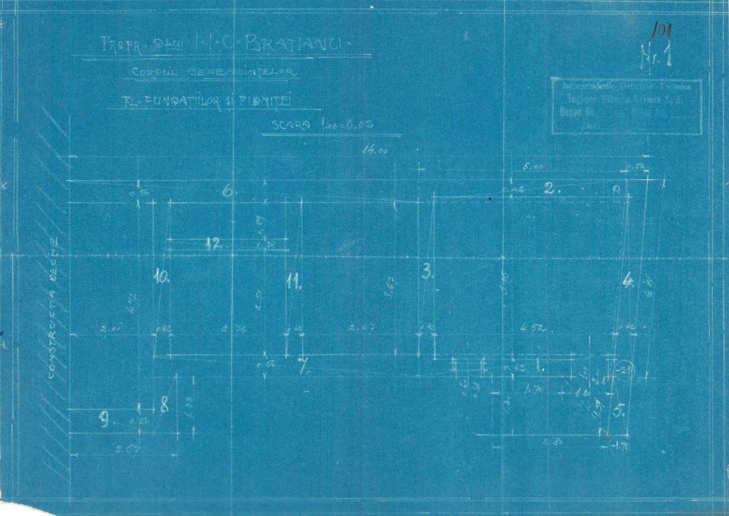 Corpul dependințelor - planul fundațiilor și pivnițelor, Fototeca INP, 1964