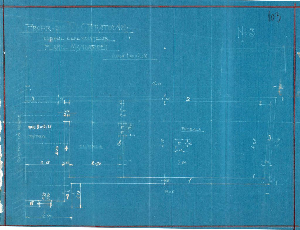 Corpul dependințelor - planul mansardei, Fototeca INP, 1964