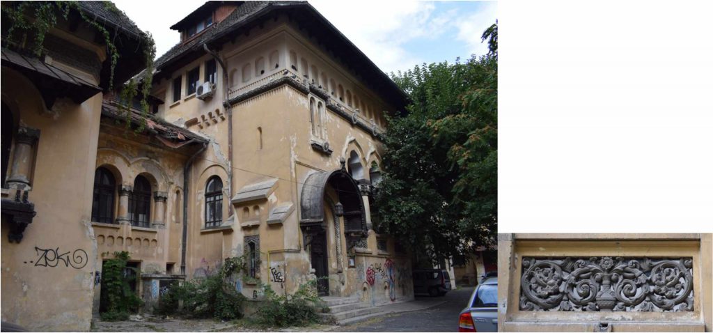Fațada orientată către Str. Biserica Amzei și detaliu basorelief, 2021 (Arhiva I.N.P.)