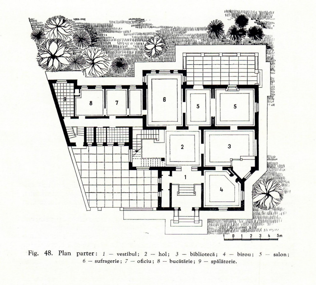 Planul parterului vilei lui Vintilă Brătianu (P. Antonescu, 1963)