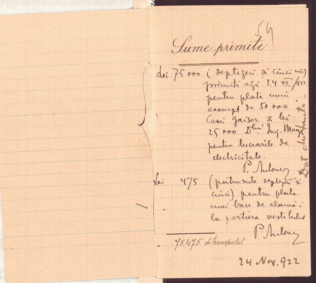 Sume primite arh. Petre Antonescu de la IIC Bratianu (1) (A.N.R.)